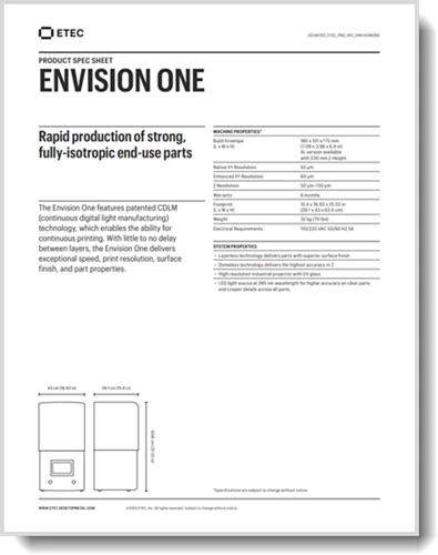 ETEC Envision One Dental 3D Printer Brochure