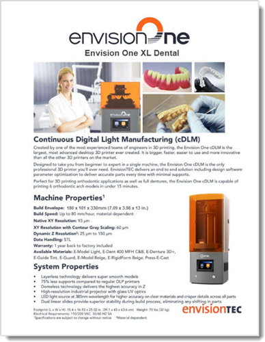 ETEC Envision One XL Dental 3D Printer Brochure